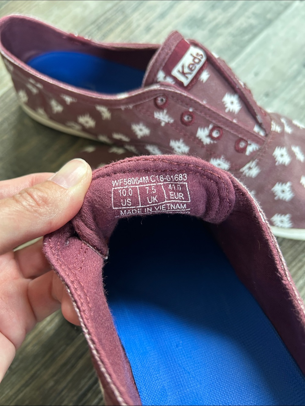 Keds Slip-On Canvas Sneakers in Burgundy with White Print - Picture 10 of 10